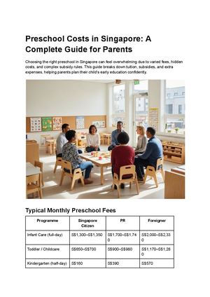 Preschool Costs In Singapore A Complete Guide For Parents