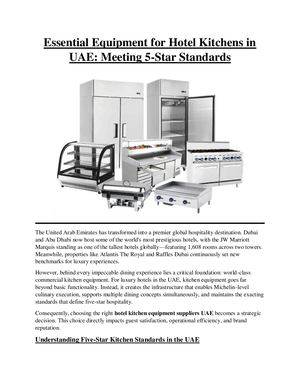 Essential Equipment For Hotel Kitchens In Uae