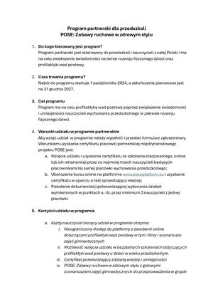 POSE Regulamin udziału w programie partnerskim dla przedszkoli