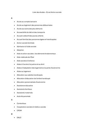 Liste des études ELnet Action sociale