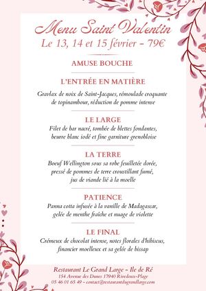 2026 Menu St Valentin Retaurant Le Grand Large Ile De Ré