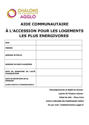 Aide communautaire accession à la propriété