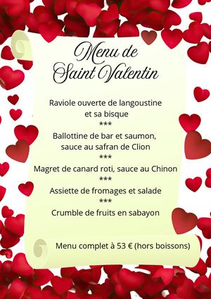 Menu St Valentin 2026
