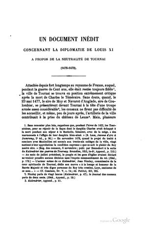 Un Document Inédit Concernant La Diplomatie De Louis Xi À Propos De La Neutralité De Tournai