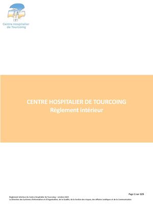 Règlement Intérieur Centre Hospitalier De Tourcoing