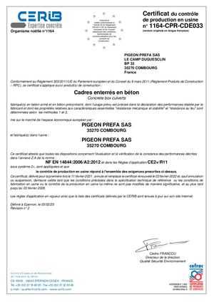 Certificats Pigeo Préfa