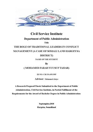 The Role Of Traditional Leaders In Conflict Management (A Case Of Somali Land