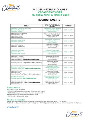 Regroupement des centres de loisirs pendant les vacances scolaires