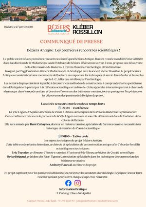 Rencontres Scientifiques Béziers Antique Communiqué de presse