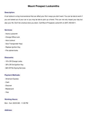 Mount Prospect Locksmiths Info