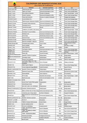Calendrier des manifestations 2026