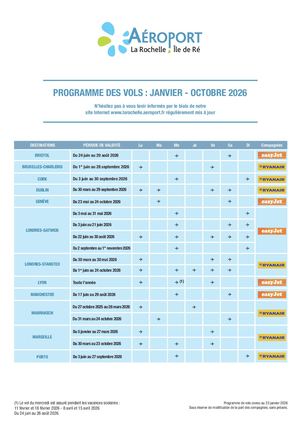 Aéroport La Rochelle Programme De Vols Janvier à Octobre 2026 V23 01 2026