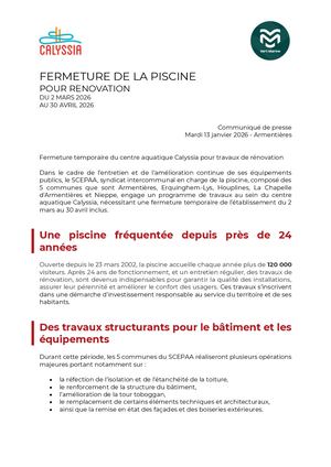 Communiqué De Presse Fermeture Travaux Calyssia Version Finale