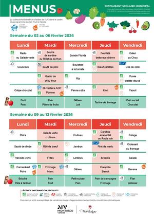Menu restaurant scolaire Montaigu