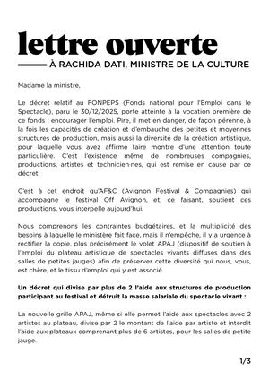 FONPEPS | Lettre ouverte Rachida Dati