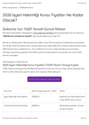 2026 İşyeri Hekimliği Kursu Fiyatları Ne Kadar Olacak? | Yeni̇ Mesleği̇m™