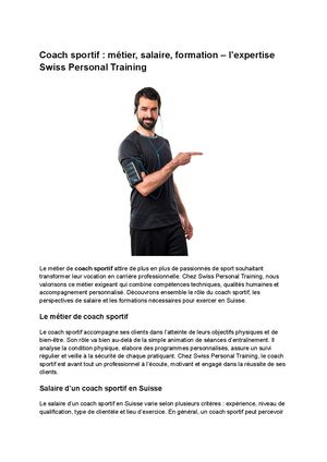 Coach sportif : métier, salaire, formation – l’expertise Swiss Personal Training