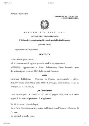 Avv Fabio Loscerbo Tar Bologna Precedenti Penali E Rifiuto Permesso Di Soggiorno 29 Gennaio 2026