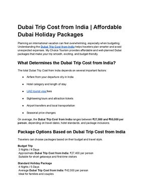 Dubai Trip Cost From India