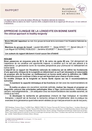 Rapport Approche Clinique de la longevite en bonne Santé