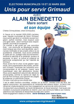 BILAN DU MANDAT 2020-2026 - Liste "Unis pour servir Grimaud"