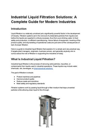 Industrial Liquid Filtration Solutions