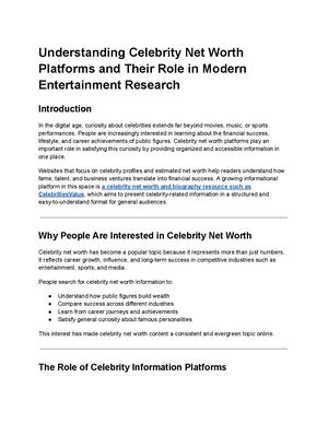 Celebrity Net Worth And Biography Information Guide