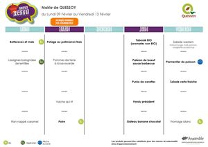 Menus du lundi 9 au vendredi 13 février 2026