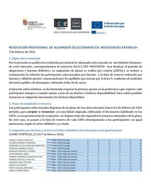 03 Febrero Resolucion Provisional Seleccionados Movilidades Erasmus