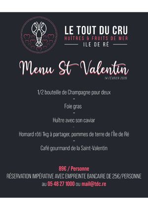 2026 Tout Du Cru Menu Saint Valentin