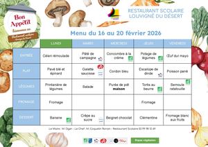 Menus Février - Avril 2026