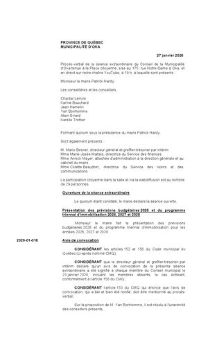 2026-01-27 - Séance extraordinaire portant sur le budget