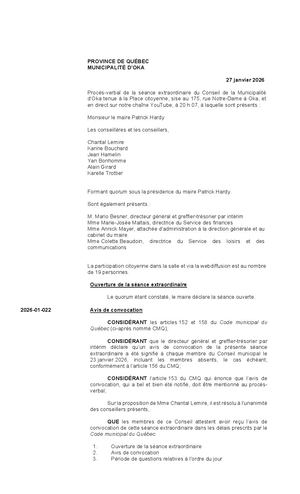 2026-01-27 - Séance extraordinaire suivant le budget