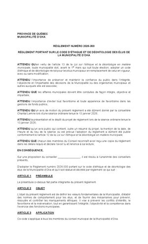 Règlement 2026-300 Code éthique déontologie élus