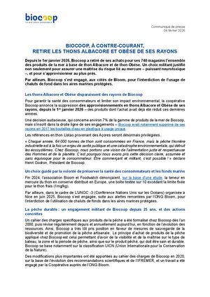 Biocoop, à contre-courant, retire les thons albacore et obèse de ses rayons - CP Février 2026