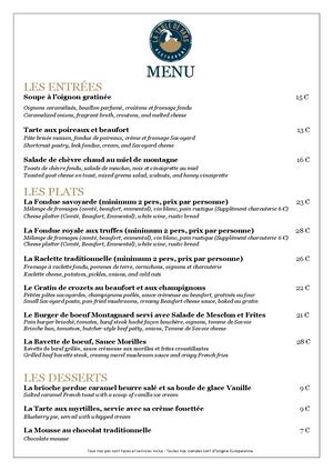 Menu La Table de Vars