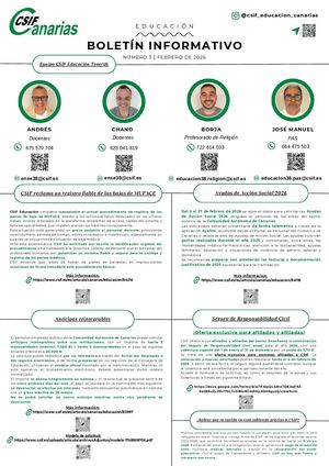 Boletín Informativo Csif Educación Tenerife (Febrero 2026)