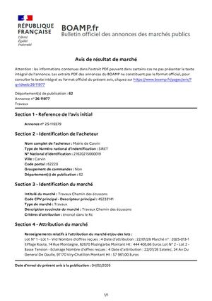 Avis d'attribution n°2025013