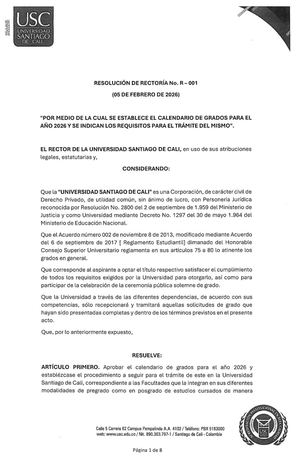 Resolución Calendario de Grados 2026