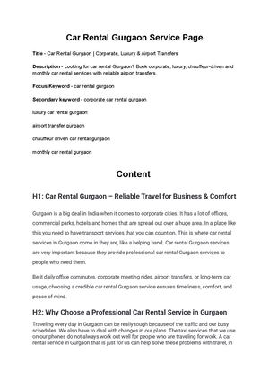 Car Rental Gurgaon Service Page