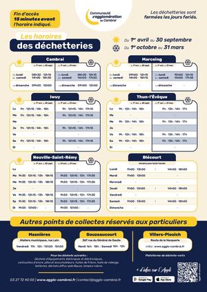 Horaires déchetteries 2026