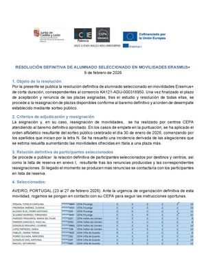 9 De Febrero Resolucion Definitiva Movilidades Erasmus Ka121 Adu 2026
