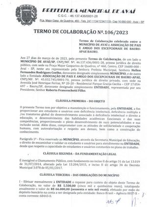 Termo de Colaboração nº 106/2023 - Educação Especial - Secretaria de Educação de Avaí - Atualizado 2026