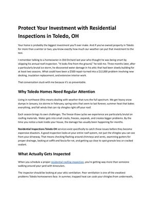 Protect Your Investment With Residential Inspections In Toledo, Oh