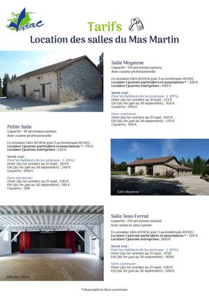 Plaquette Tarifaire Mas Martin