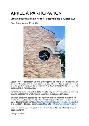 Appel à Participation Création Collective En Rond De Casa Otra
