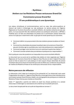 Synthèse - Ateliers sur les Relations Presse vertueuses
