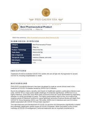 Best Pharmaceutical Product - Pfizer Inc - PG USA 2024 Winner
