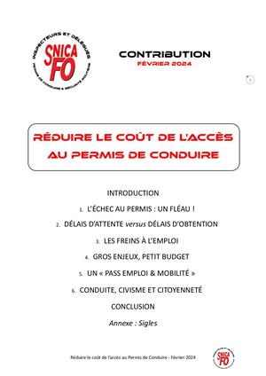 Contribution REDUIRE LE COÛT DE L'ACCES AU PERMIS DE CONDUIRE