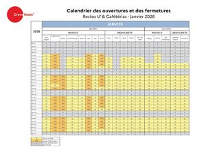 Calendrier des ouvertures & fermetures // 2026
